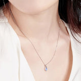 Silver Moonstone Pendant Necklace Clavicle Chain Jewelry