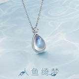 Silver Moonstone Pendant Necklace Clavicle Chain Jewelry