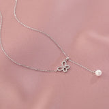 Butterfly Pearl Necklace Silver Zircon Wedding Jewelry