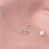 Butterfly Pearl Necklace Silver Zircon Wedding Jewelry