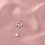 Butterfly Pearl Necklace Silver Zircon Wedding Jewelry
