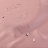 Butterfly Pearl Necklace Silver Zircon Wedding Jewelry