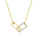 Silver Square Interlocking Necklace Women Zircon Geometric Chain