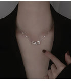 Silver Square Interlocking Necklace Women Zircon Geometric Chain