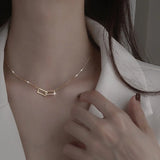 Silver Square Interlocking Necklace Women Zircon Geometric Chain