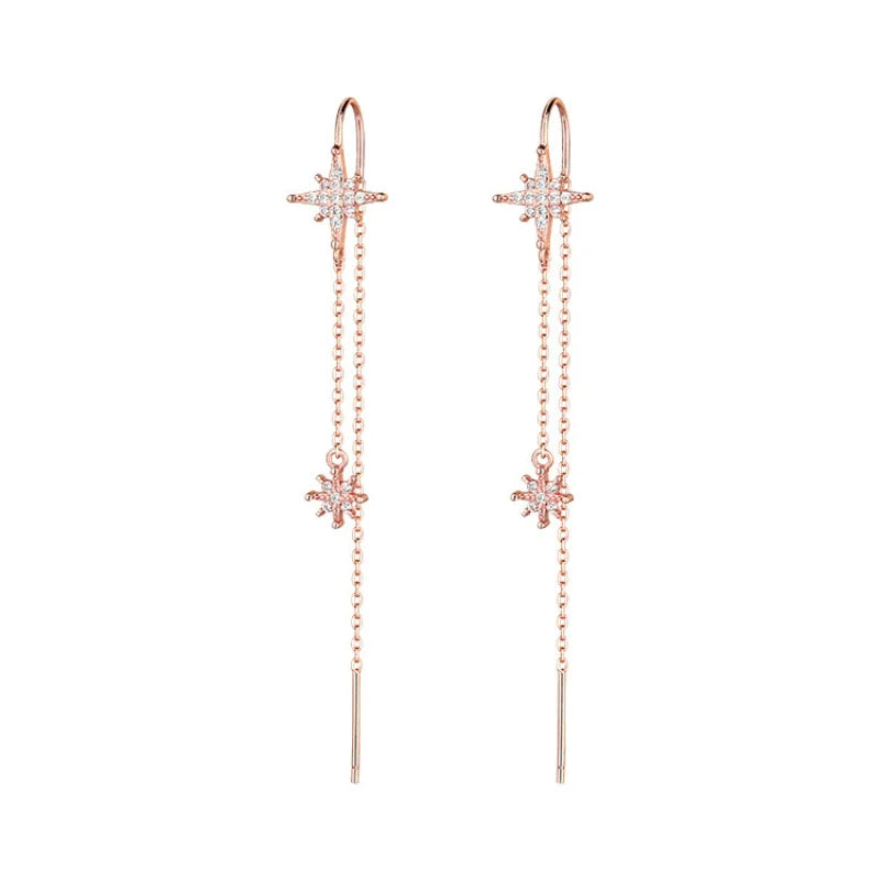 Silver Star Inlaid Zircon Earrings Tassel Jewelry