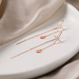 Silver Star Inlaid Zircon Earrings Tassel Jewelry