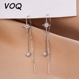 Silver Star Inlaid Zircon Earrings Tassel Jewelry