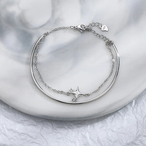 Silver Women's Four Star Bracelet Double Layer Jewelry