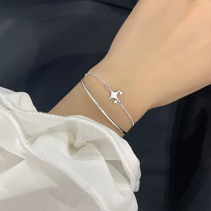 Silver Women's Four Star Bracelet Double Layer Jewelry