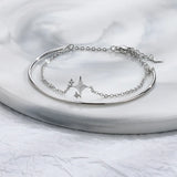 Silver Women's Four Star Bracelet Double Layer Jewelry