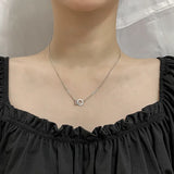 Silver Square Round Zircon Necklace Geometric CZ Chain Jewelry