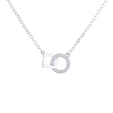 Silver Square Round Zircon Necklace Geometric CZ Chain Jewelry