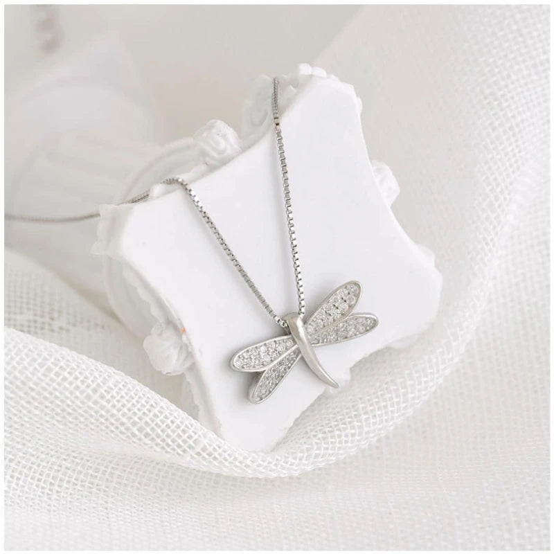 Silver Zircon Dragonfly Necklace Women Clavicle Chain Hot Jewelry Gift