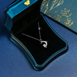 Silver Zircon Moon Cat Necklace Pendant Women's Clavicle Chain Jewelry
