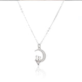 Silver Zircon Moon Cat Necklace Pendant Women's Clavicle Chain Jewelry