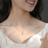 Silver Zircon Moon Cat Necklace Pendant Women's Clavicle Chain Jewelry