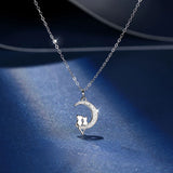 Silver Zircon Moon Cat Necklace Pendant Women's Clavicle Chain Jewelry