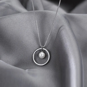 Silver Round Pearl Pendant Necklace for Women Girls Jewelry
