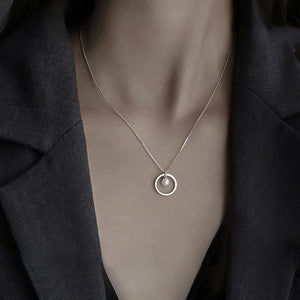 Silver Round Pearl Pendant Necklace for Women Girls Jewelry
