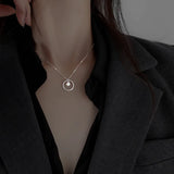 Silver Round Pearl Pendant Necklace for Women Girls Jewelry