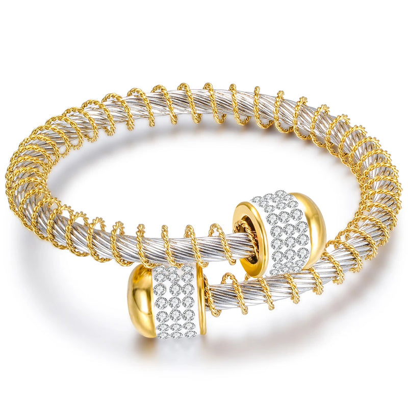 Adjustable Two Colors Women Bracelet Stainless Steel Jewelry