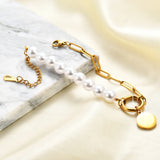 Custom 26 Letter Bracelet Half Pearl Half Chain Round Pendant Freshwater Pearl