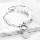 Custom 26 Letter Bracelet Half Pearl Half Chain Round Pendant Freshwater Pearl