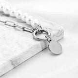 Custom 26 Letter Bracelet Half Pearl Half Chain Round Pendant Freshwater Pearl