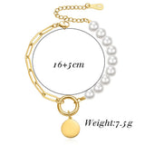 Custom 26 Letter Bracelet Half Pearl Half Chain Round Pendant Freshwater Pearl