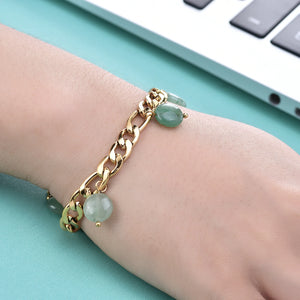 Stainless Steel Natural Stone Pendant Bracelet Adjustable Unisex