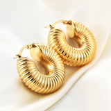 Stainless Steel PVD Hoop Earrings Chunky Statement Thread Texture