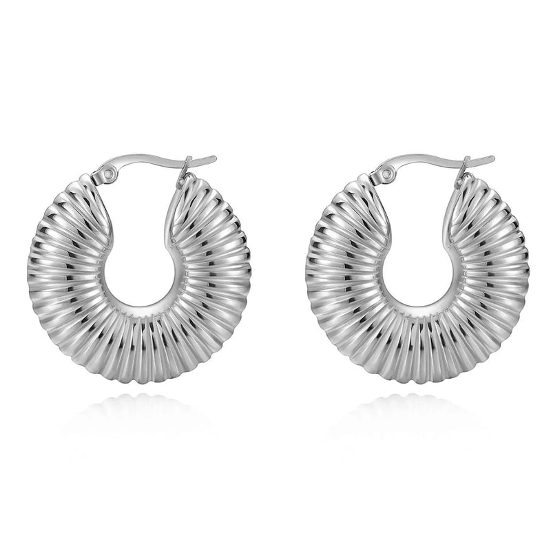 Stainless Steel PVD Hoop Earrings Chunky Statement Thread Texture