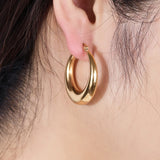 Stainless Steel PVD Hoop Earrings Chunky Statement Thread Texture