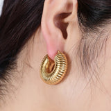 Stainless Steel PVD Hoop Earrings Chunky Statement Thread Texture