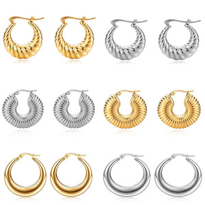 Stainless Steel PVD Hoop Earrings Chunky Statement Thread Texture