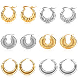 Stainless Steel PVD Hoop Earrings Chunky Statement Thread Texture