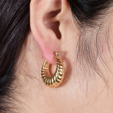 Stainless Steel PVD Hoop Earrings Chunky Statement Thread Texture