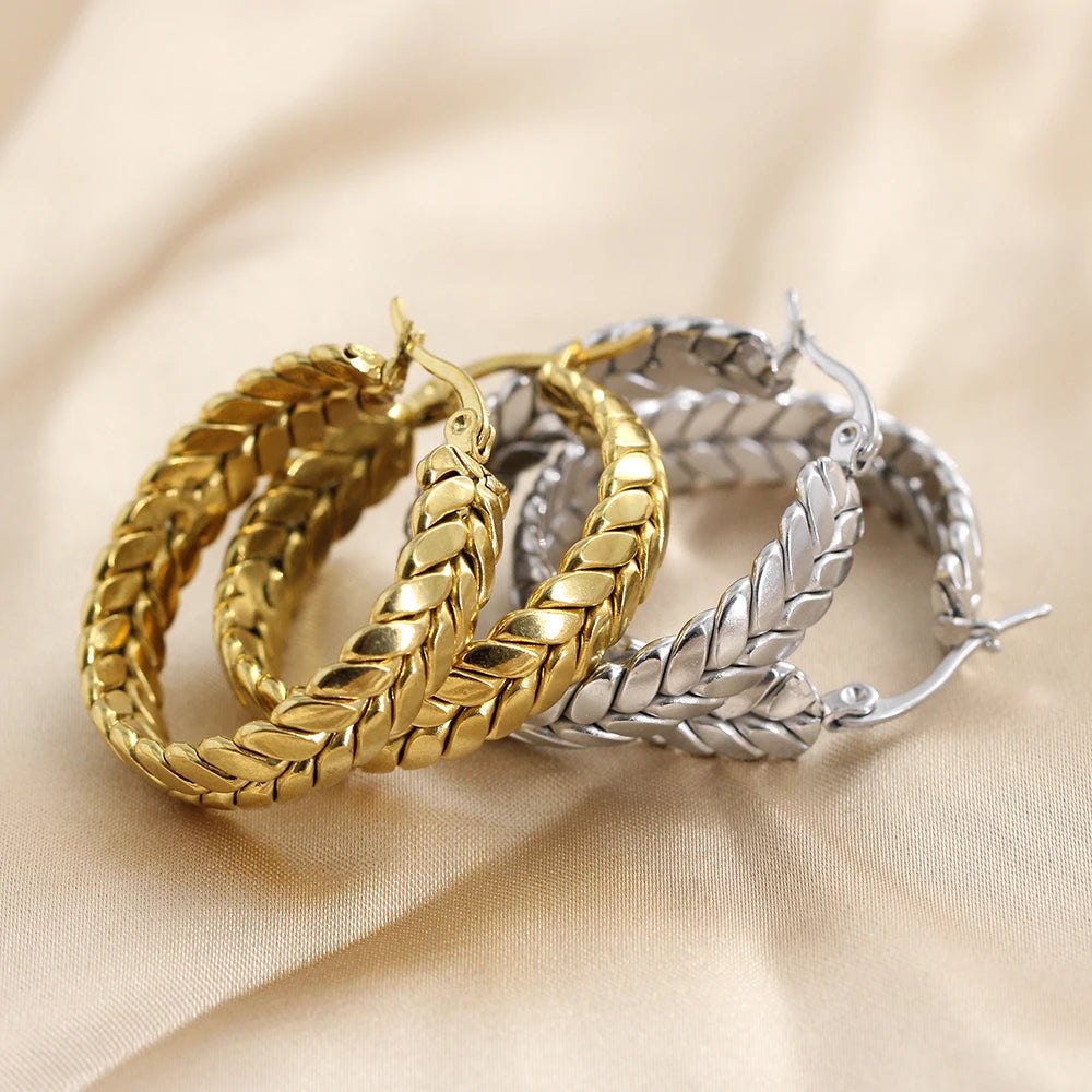 Vintage Geometric Wheat Ears Hoop Earrings