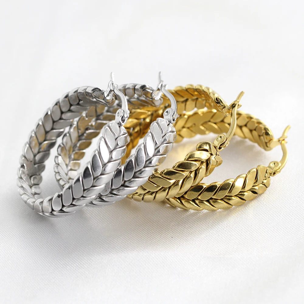 Vintage Geometric Wheat Ears Hoop Earrings