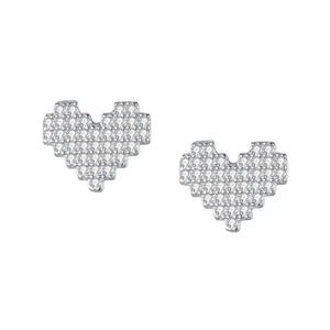 Heart Shape Pave Rhinestone CZ Ice Out Stud Earring - Copper Earrings
