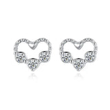 Heart Shape Pave Rhinestone CZ Ice Out Stud Earring - Copper Earrings