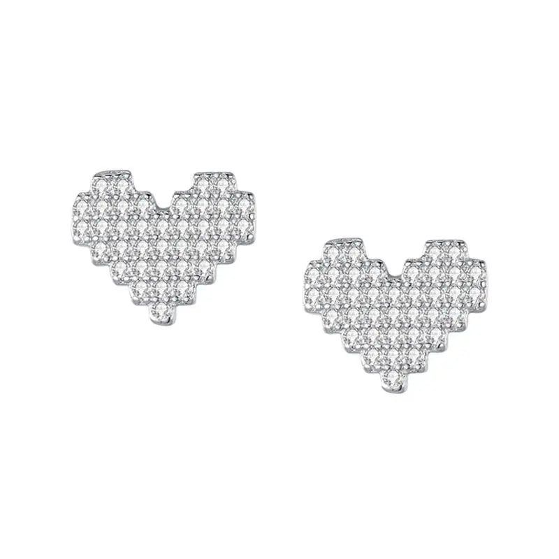 Heart Shape Pave Rhinestone CZ Ice Out Stud Earring - Copper Earrings
