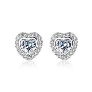 Heart Shape Pave Rhinestone CZ Ice Out Stud Earring - Copper Earrings