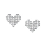 Heart Shape Pave Rhinestone CZ Ice Out Stud Earring - Copper Earrings