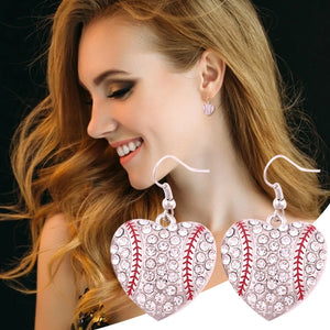 Diamond Heart Shape Softball Baseball Earrings Female Gild Hoops