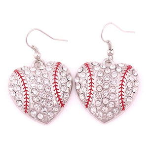 Diamond Heart Shape Softball Baseball Earrings Female Gild Hoops