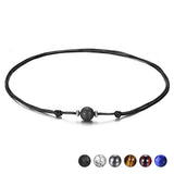 Valentine Couple Necklace Leather Choker Tiger Eye Stone
