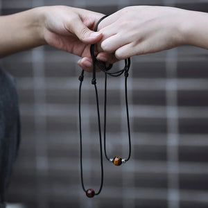 Valentine Couple Necklace Leather Choker Tiger Eye Stone