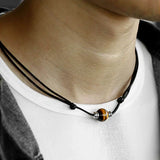 Valentine Couple Necklace Leather Choker Tiger Eye Stone